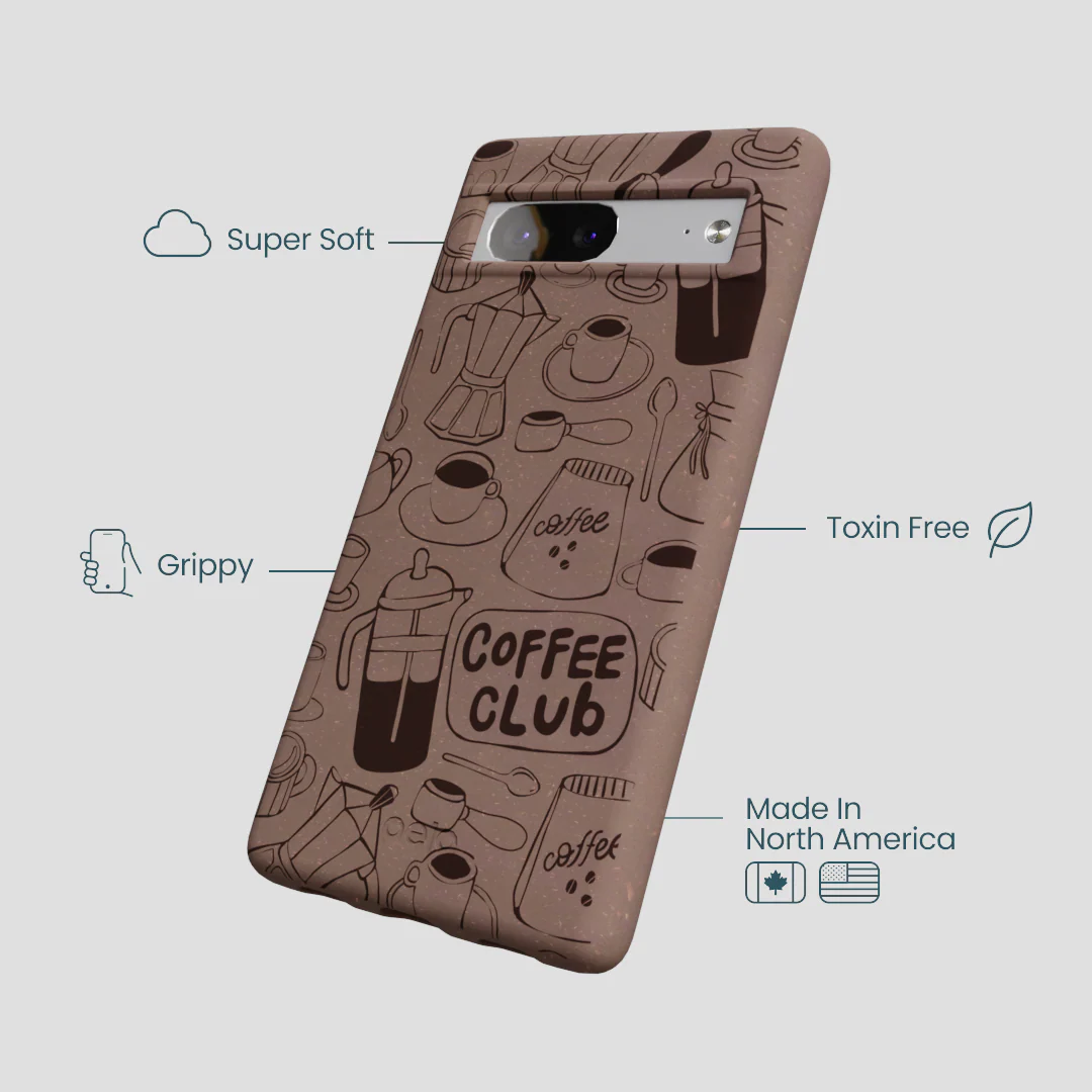 Chocolate Brown Coffee Club Google Pixel 7a Case - Image 4