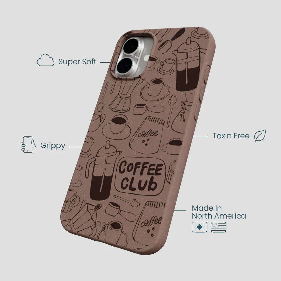 Chocolate Brown Coffee Club iPhone 16 Plus Case - Image 4