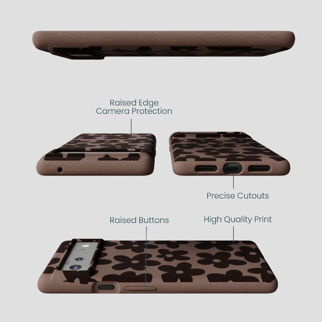 Chocolate Brown Earthy Blooms Google Pixel 6a Case - Image 3