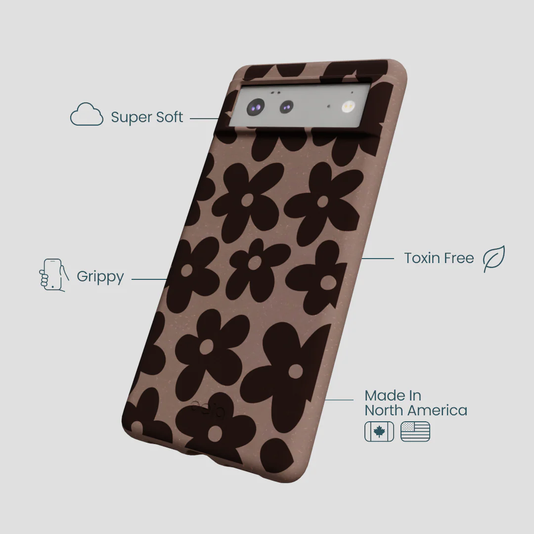 Chocolate Brown Earthy Blooms Google Pixel 6a Case - Image 4