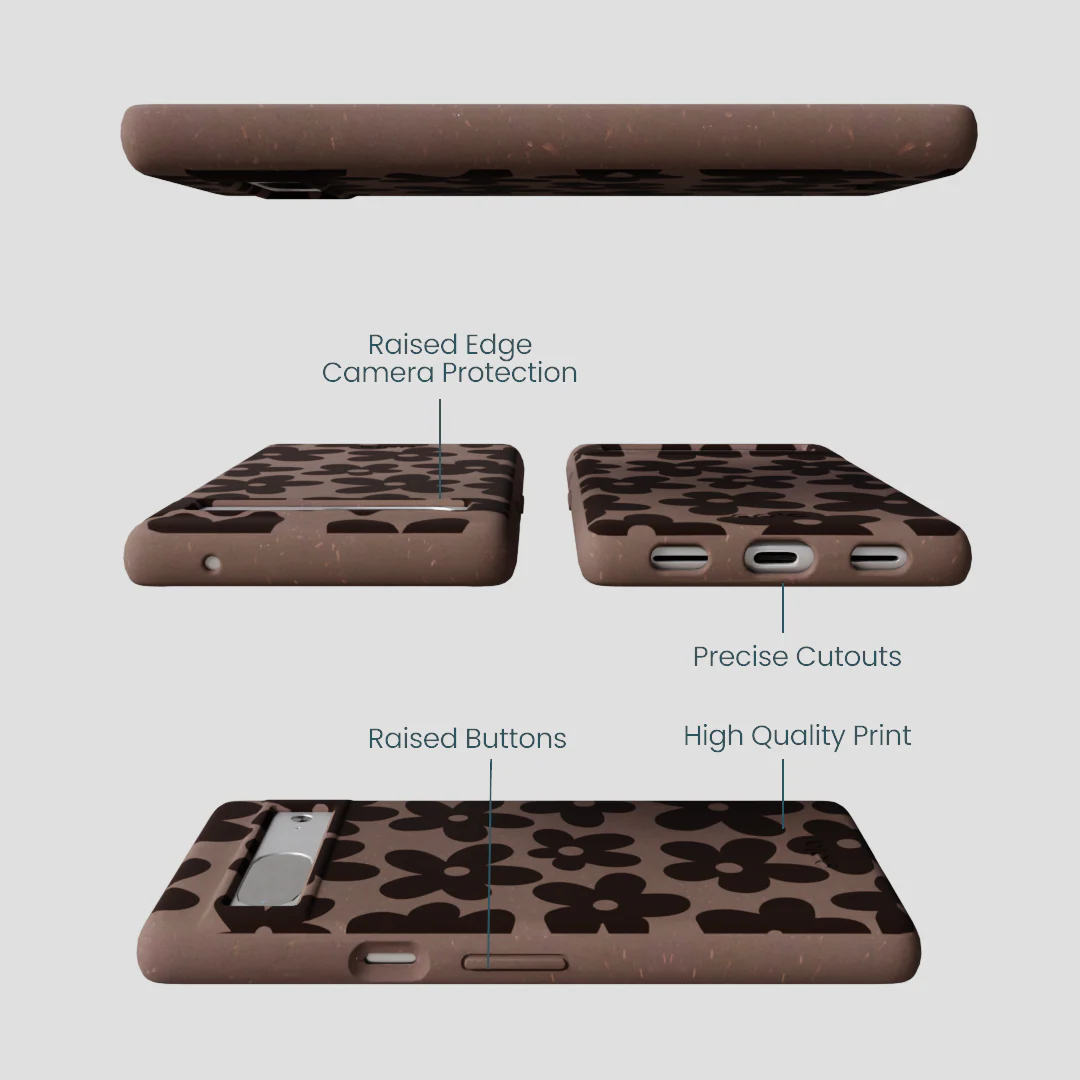 Chocolate Brown Earthy Blooms Google Pixel 7a Case - Image 3