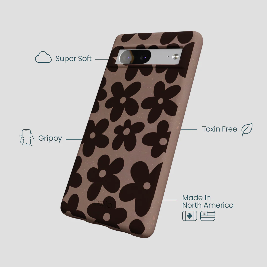 Chocolate Brown Earthy Blooms Google Pixel 7a Case - Image 4