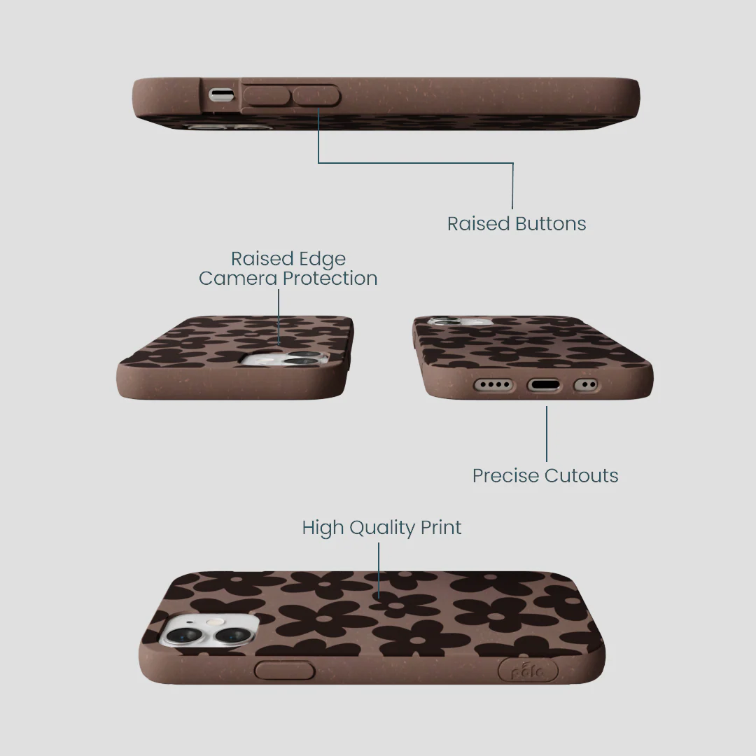 Chocolate Brown Earthy Blooms iPhone 12 Mini Case - Image 3