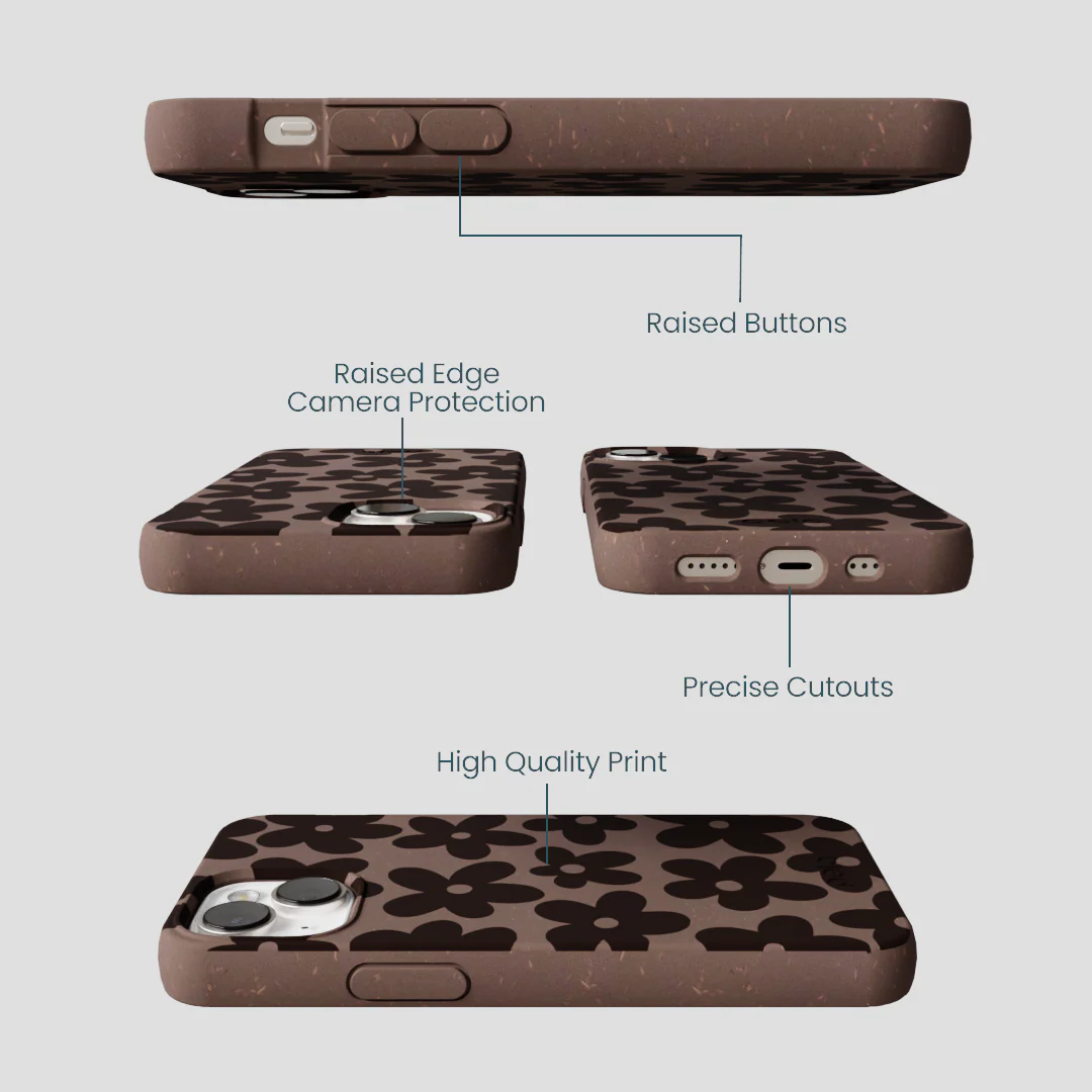 Chocolate Brown Earthy Blooms iPhone 13 Case - Image 3