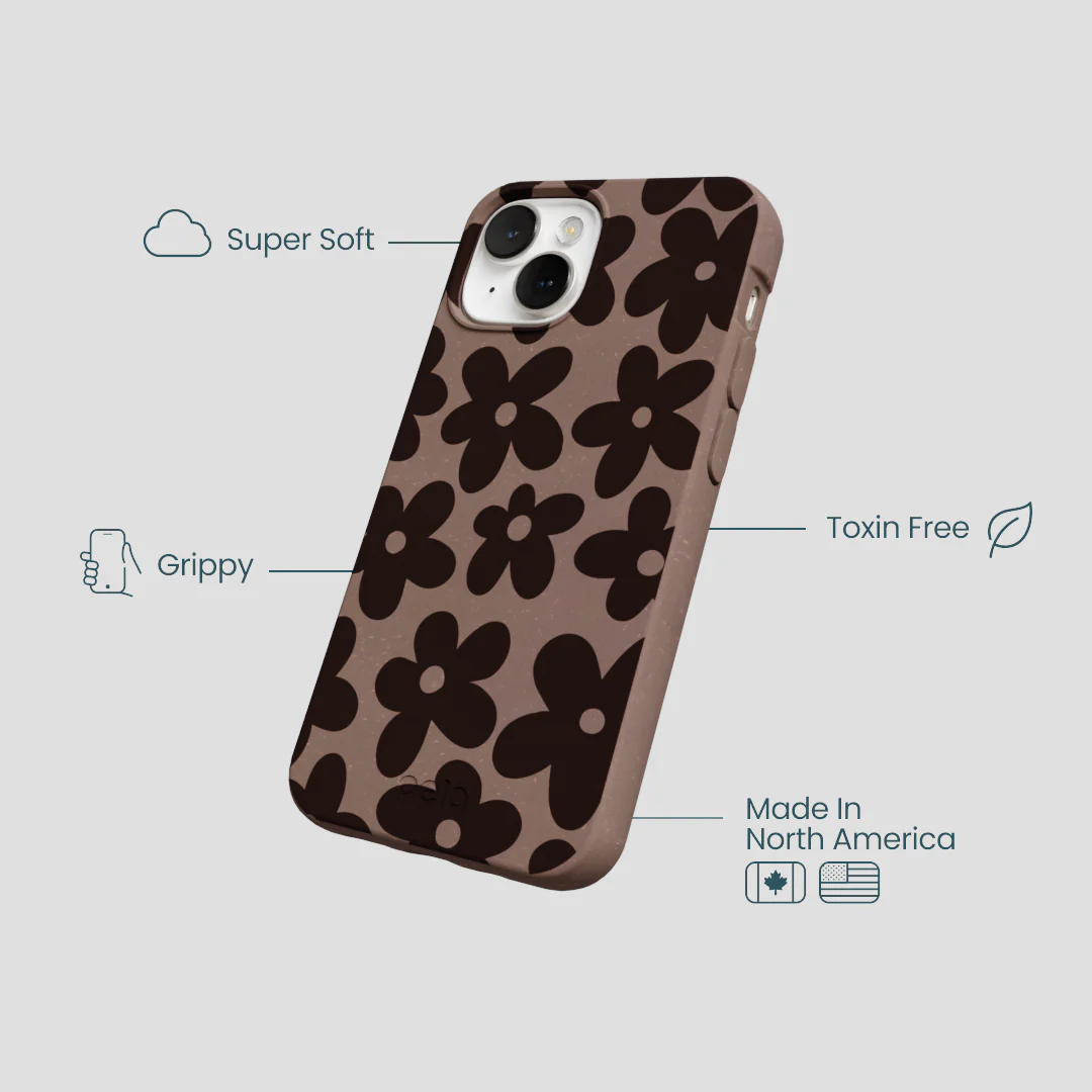 Chocolate Brown Earthy Blooms iPhone 13 Mini Case - Image 4
