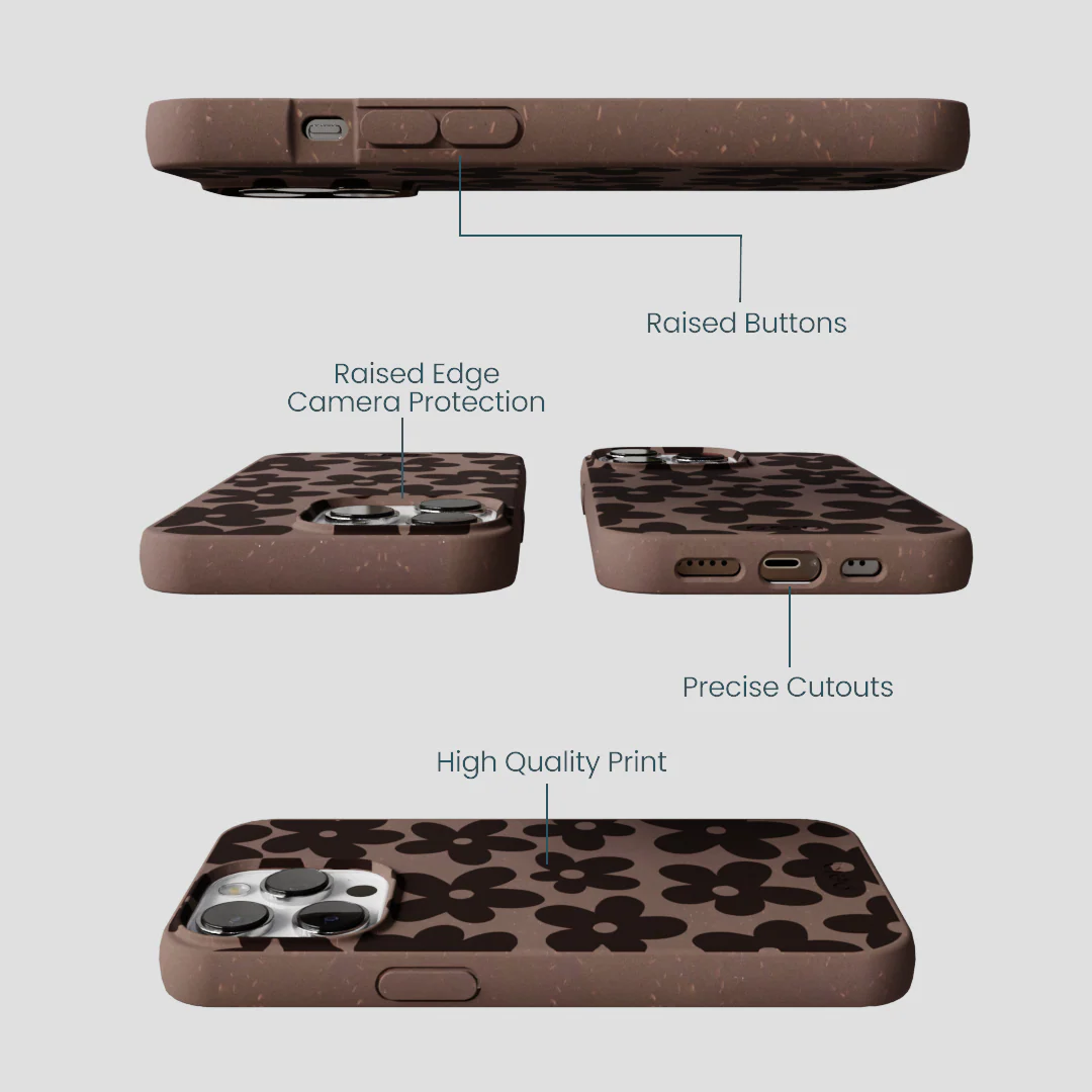Chocolate Brown Earthy Blooms iPhone 13 Pro Case - Image 3