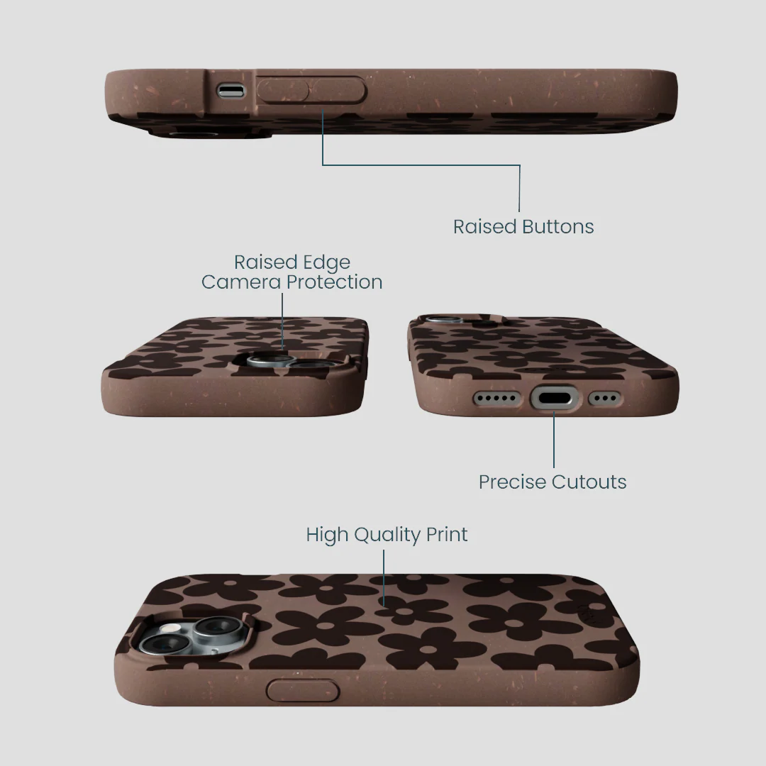 Chocolate Brown Earthy Blooms iPhone 14 Case - Image 3