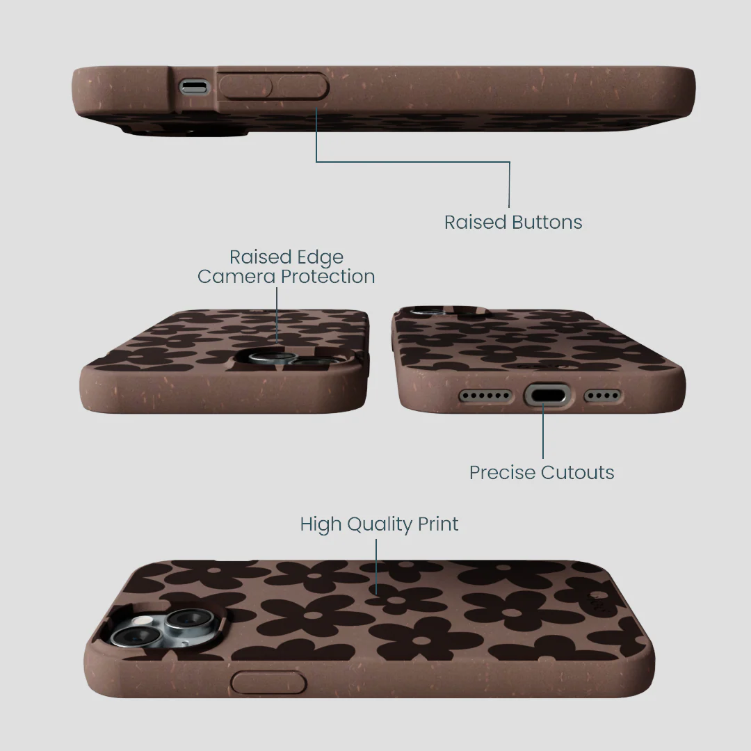Chocolate Brown Earthy Blooms iPhone 14 Plus Case - Image 3