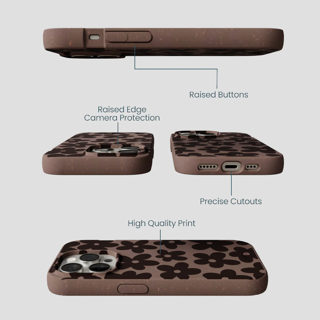 Chocolate Brown Earthy Blooms iPhone 14 Pro Case - Image 3