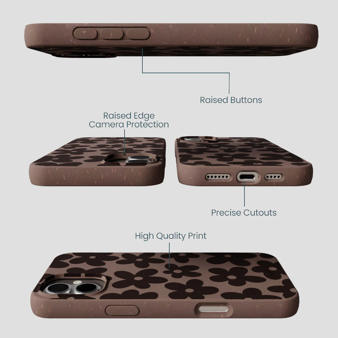 Chocolate Brown Earthy Blooms iPhone 16 Plus Case - Image 3