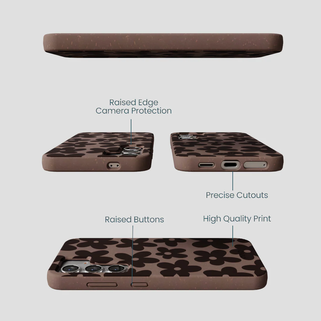Chocolate Brown Earthy Blooms Samsung Galaxy S25 Case - Image 3