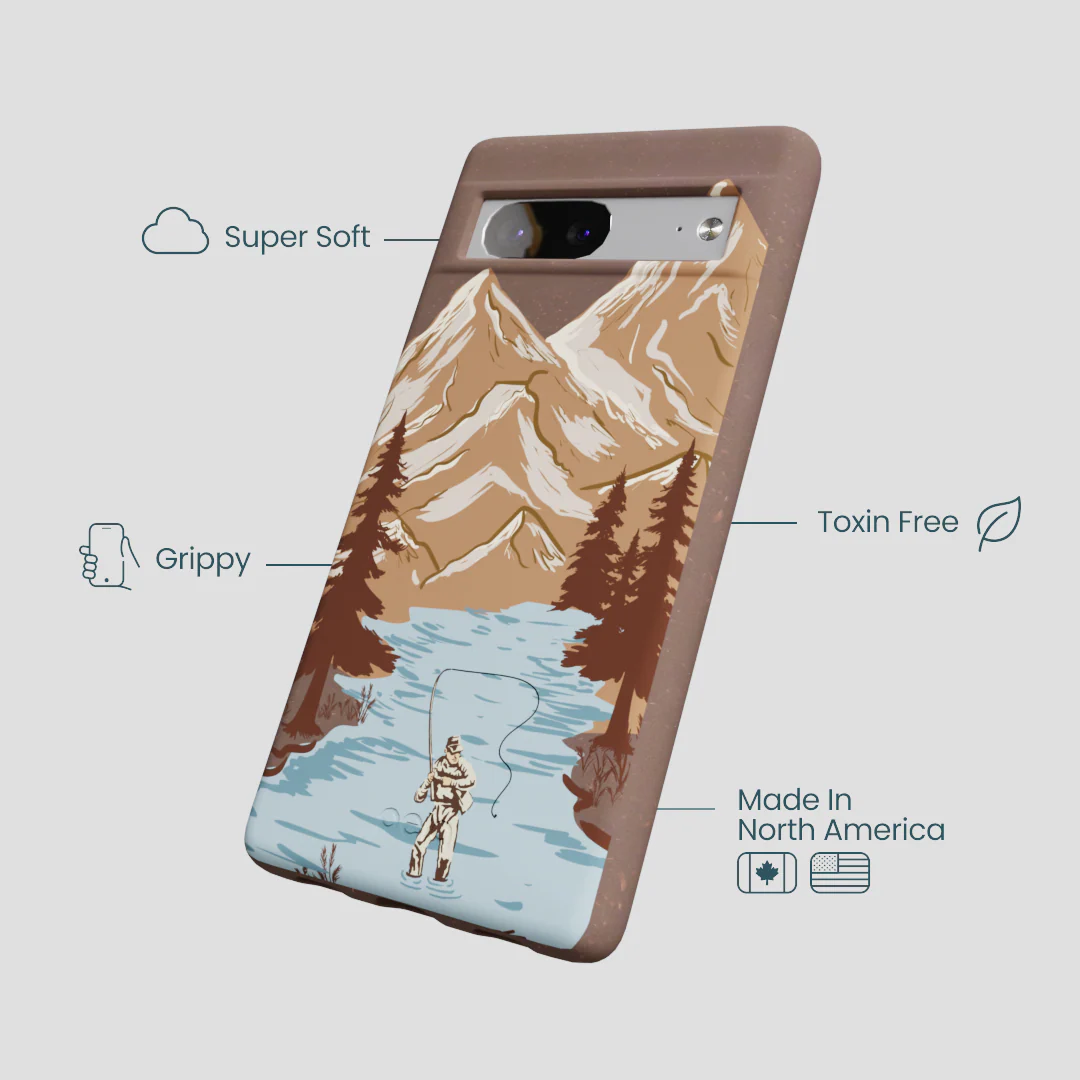 Chocolate Brown Gone Fishing Google Pixel 7a Case - Image 4