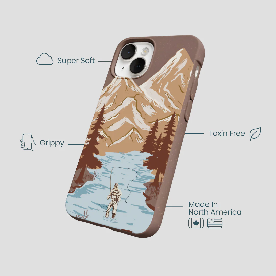 Chocolate Brown Gone Fishing iPhone 13 Case - Image 4