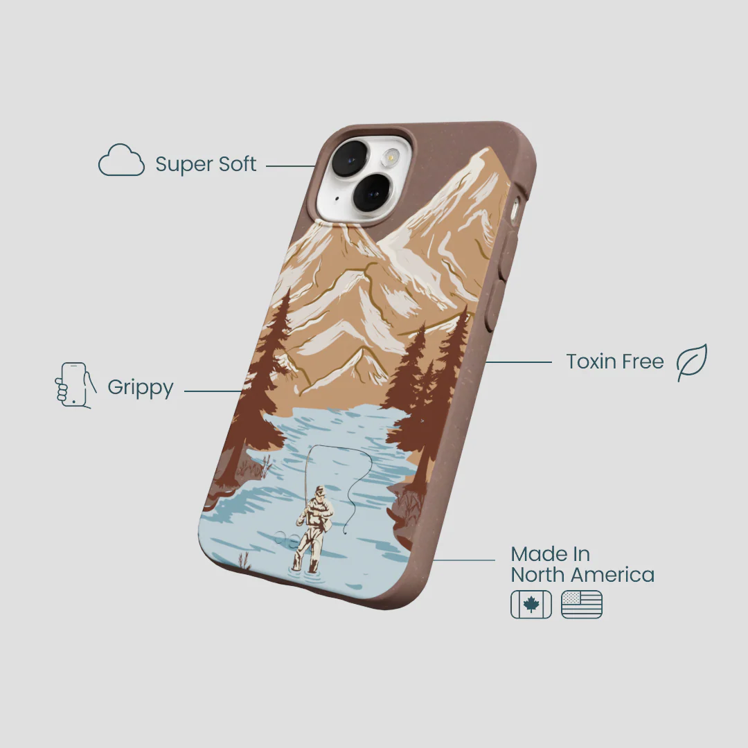 Chocolate Brown Gone Fishing iPhone 13 Mini Case - Image 4