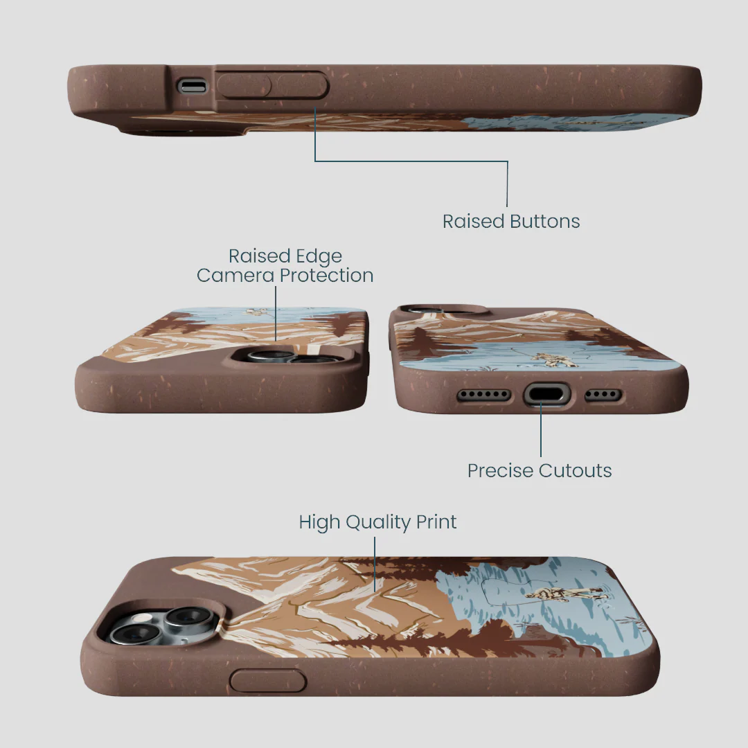 Chocolate Brown Gone Fishing iPhone 15 Plus Case - Image 3