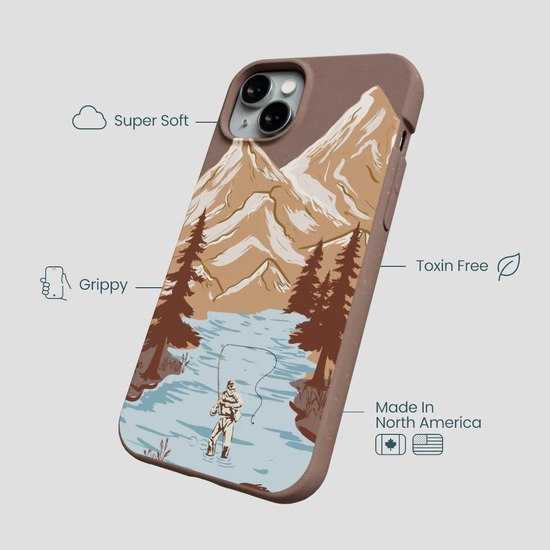 Chocolate Brown Gone Fishing iPhone 15 Plus Case - Image 4