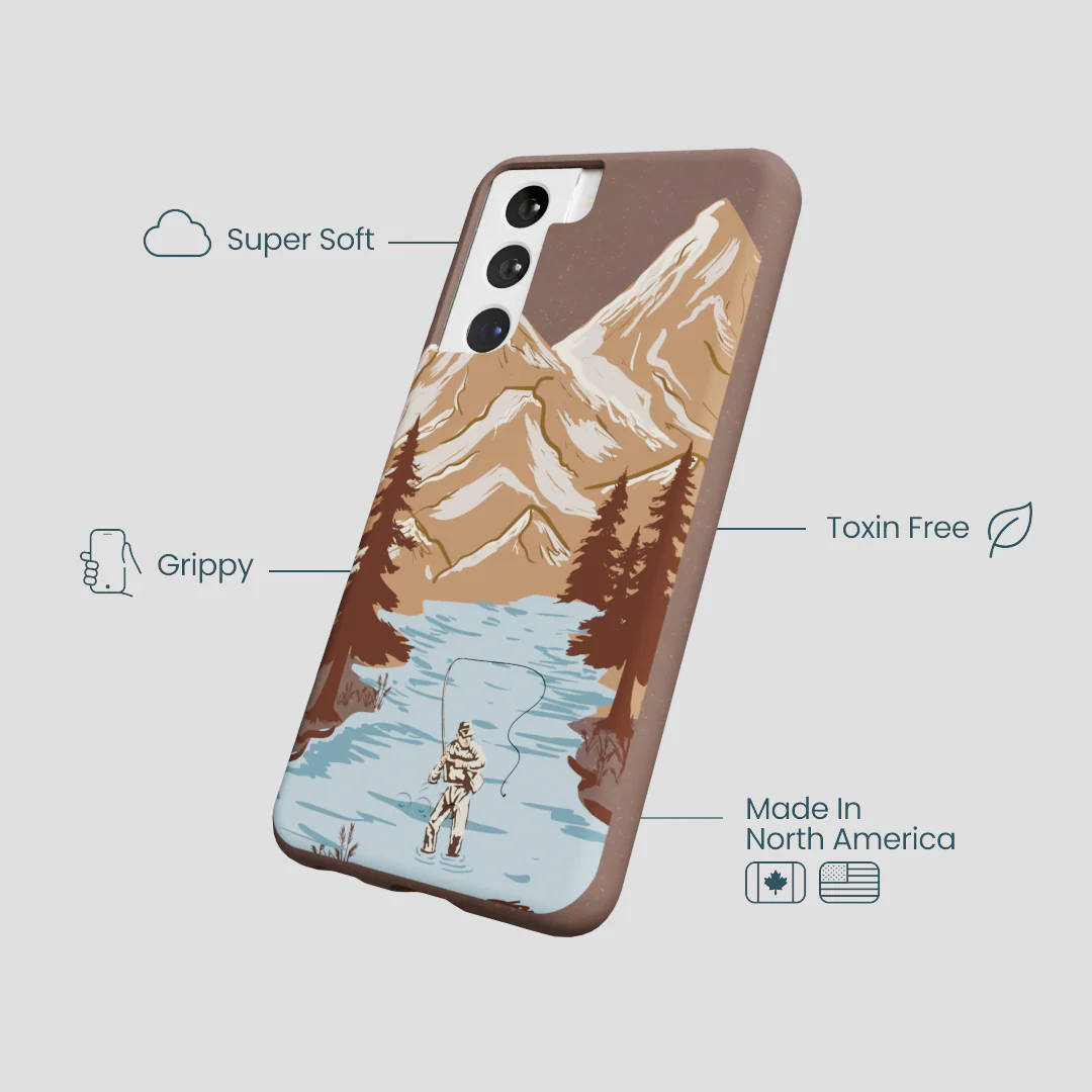 Chocolate Brown Gone Fishing Samsung Galaxy S21 Case - Image 4