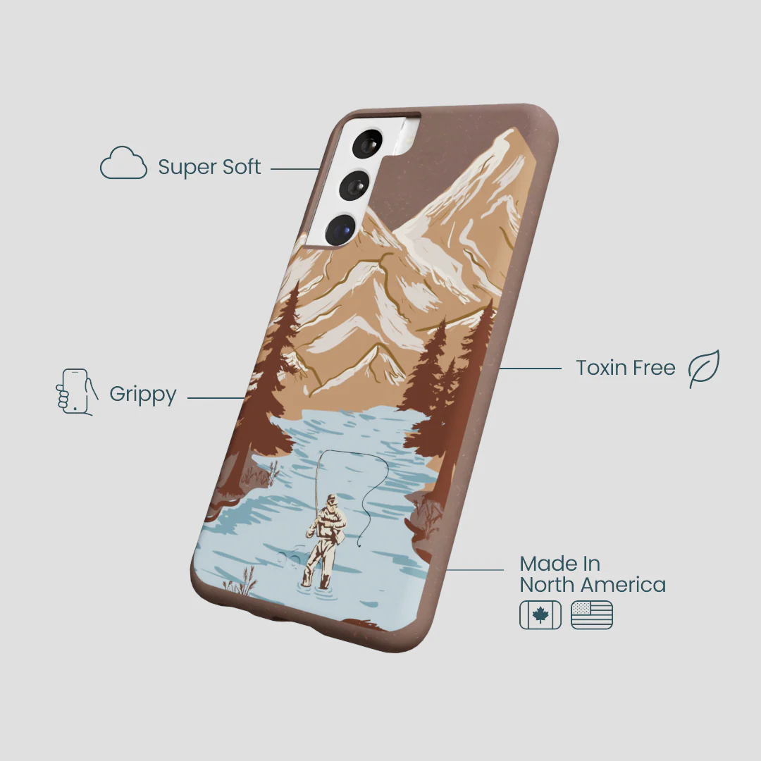 Chocolate Brown Gone Fishing Samsung Galaxy S22 Case - Image 4