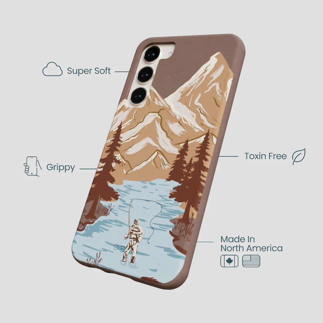 Chocolate Brown Gone Fishing Samsung Galaxy S23+(Plus) Case - Image 4
