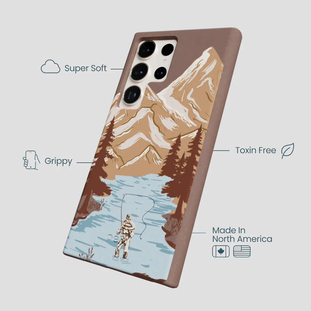 Chocolate Brown Gone Fishing Samsung Galaxy S24 Ultra Case - Image 4