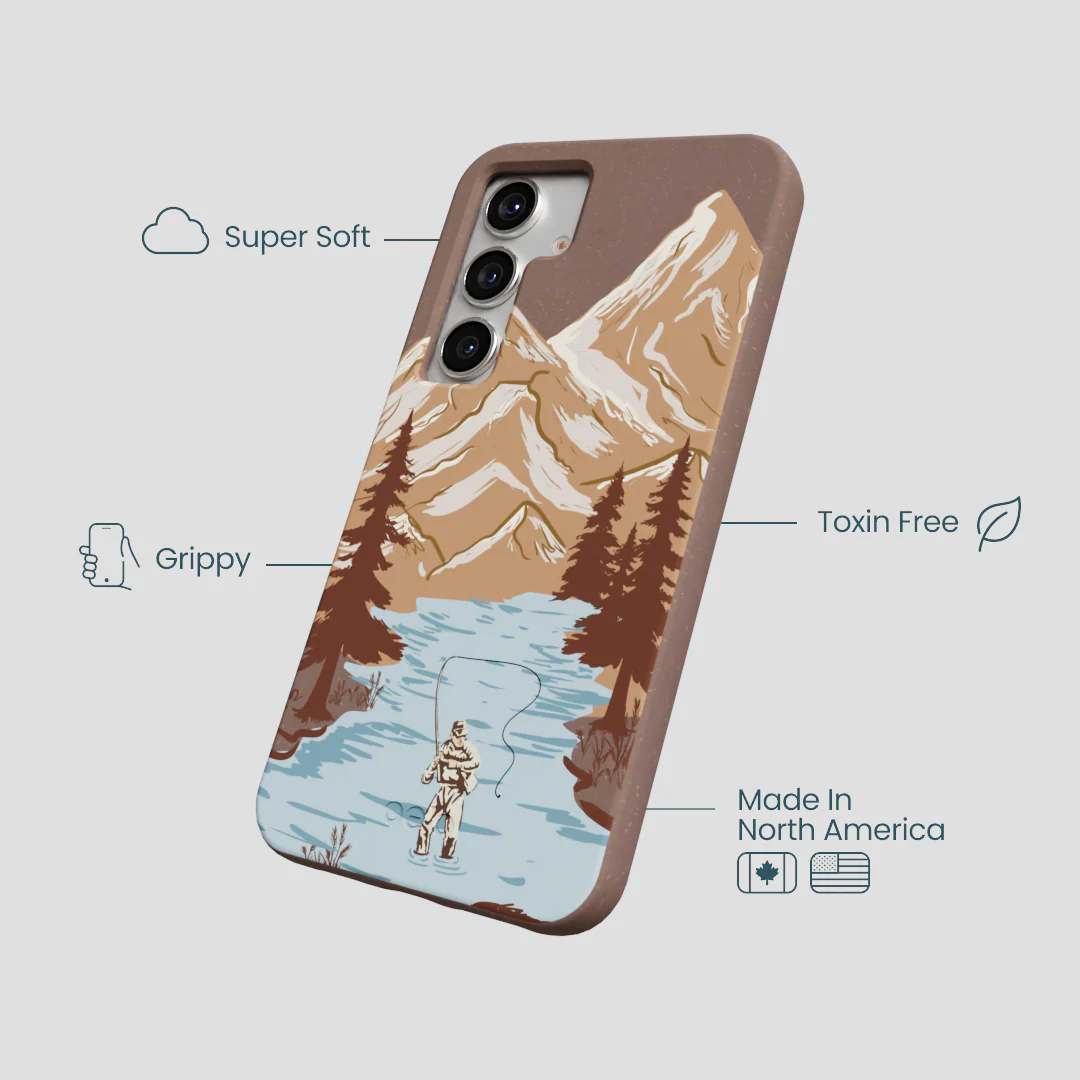 Chocolate Brown Gone Fishing Samsung Galaxy S25 Case - Image 4