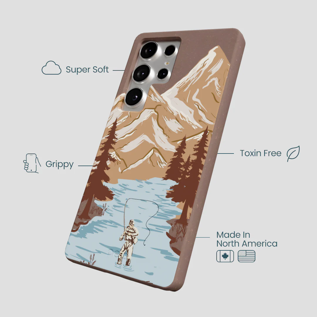 Chocolate Brown Gone Fishing Samsung Galaxy S25 Ultra Case - Image 4