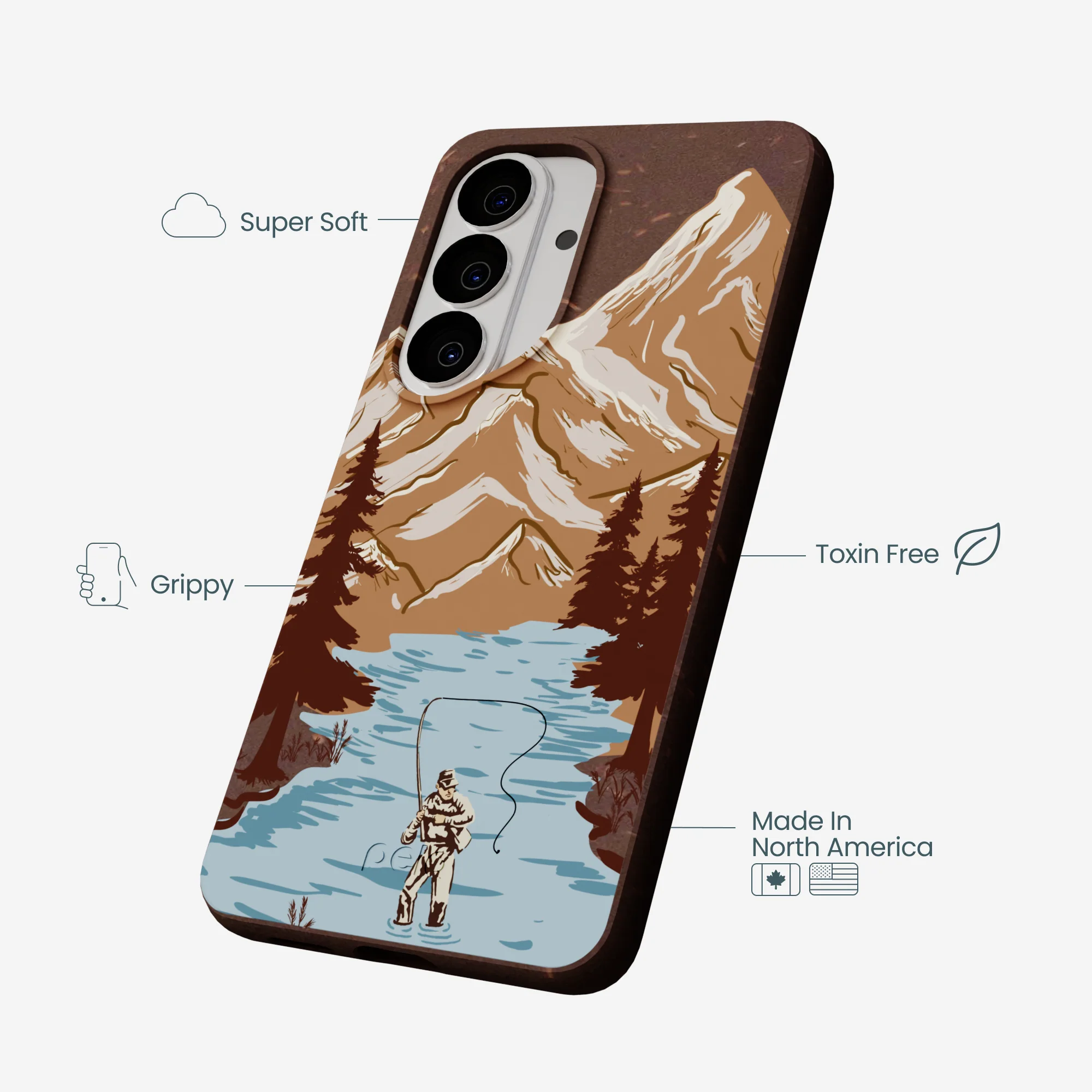 Chocolate Brown Gone Fishing Samsung Galaxy S26 Case - Image 4