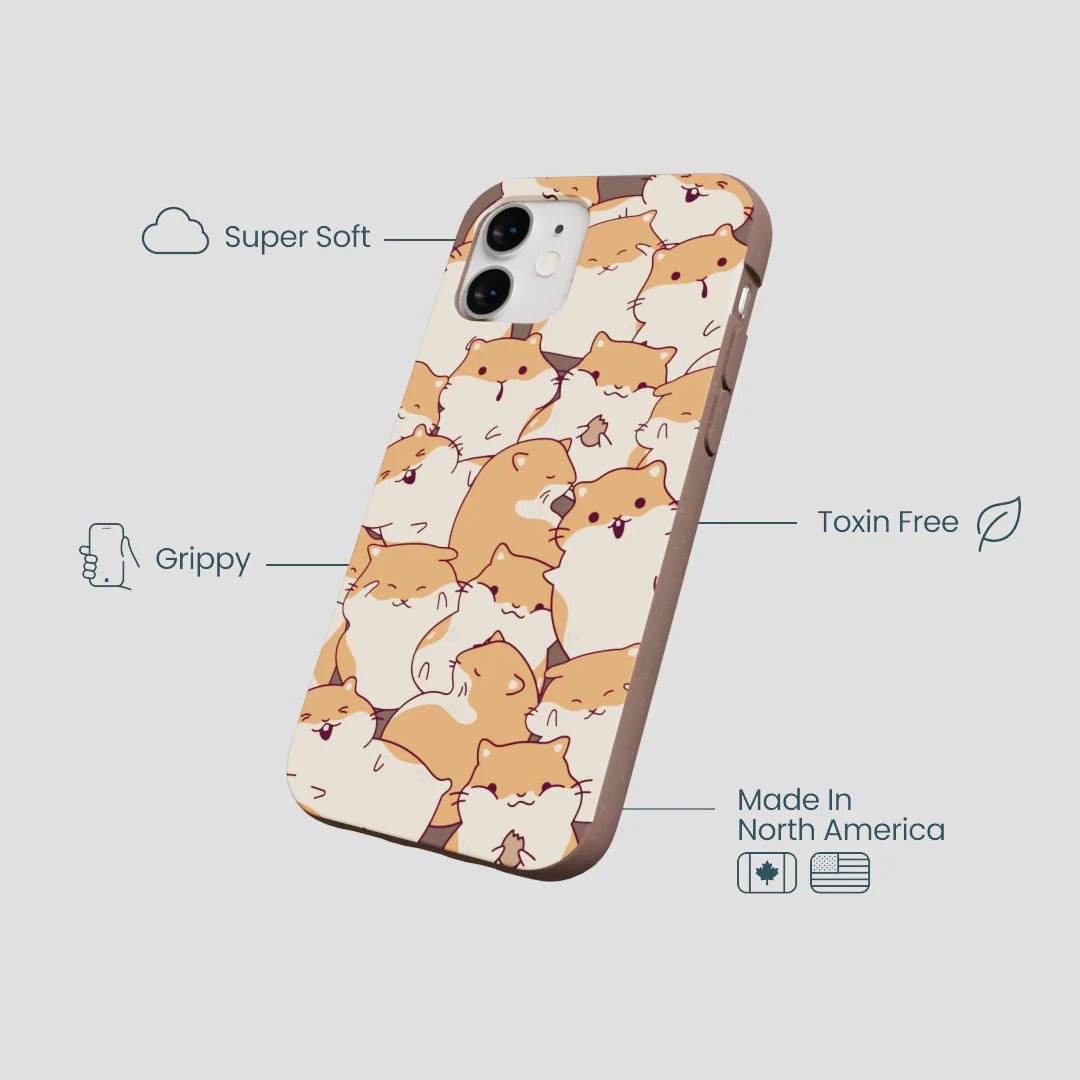 Chocolate Brown Happy Hamsters iPhone 12 Mini Case - Image 4