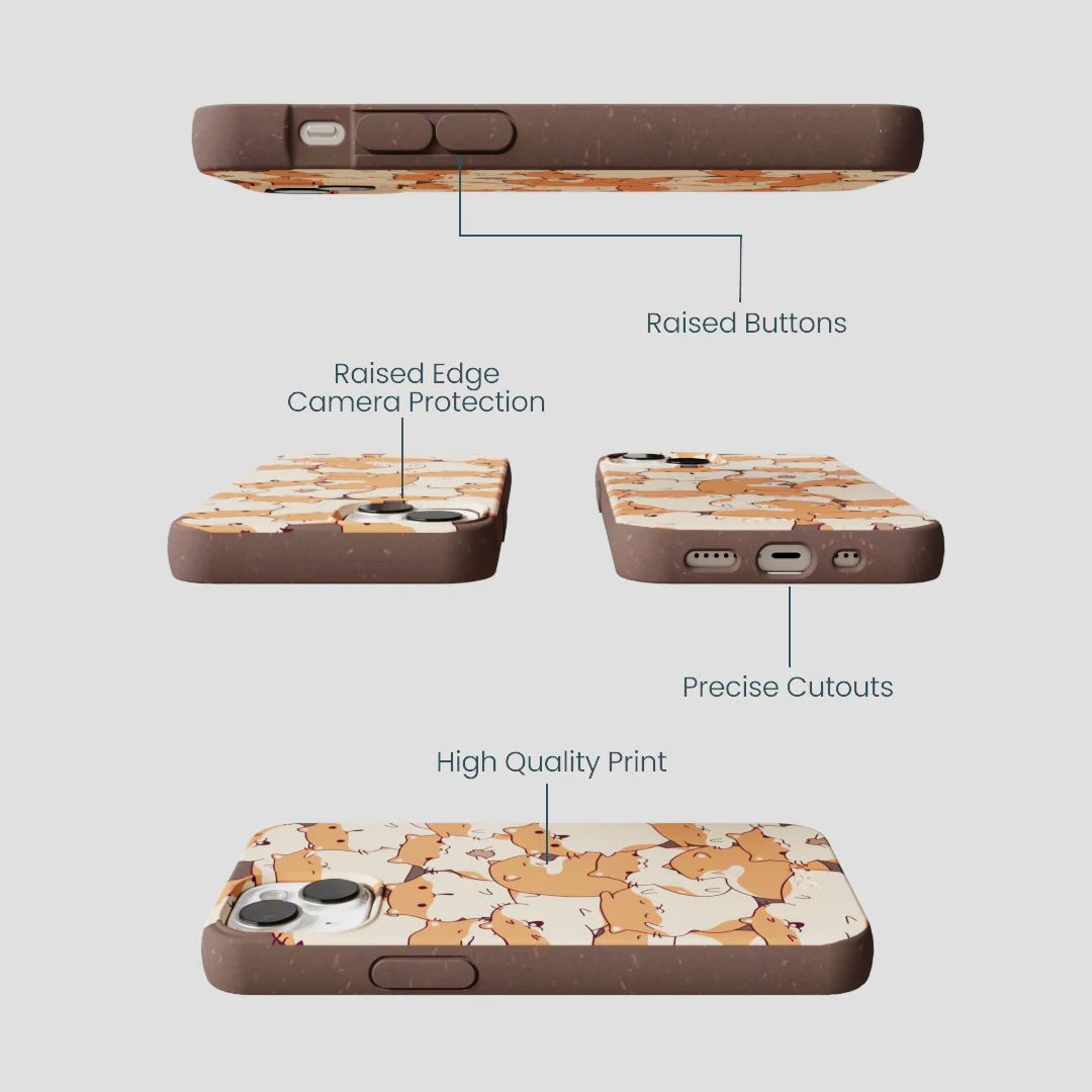 Chocolate Brown Happy Hamsters iPhone 13 Mini Case - Image 3