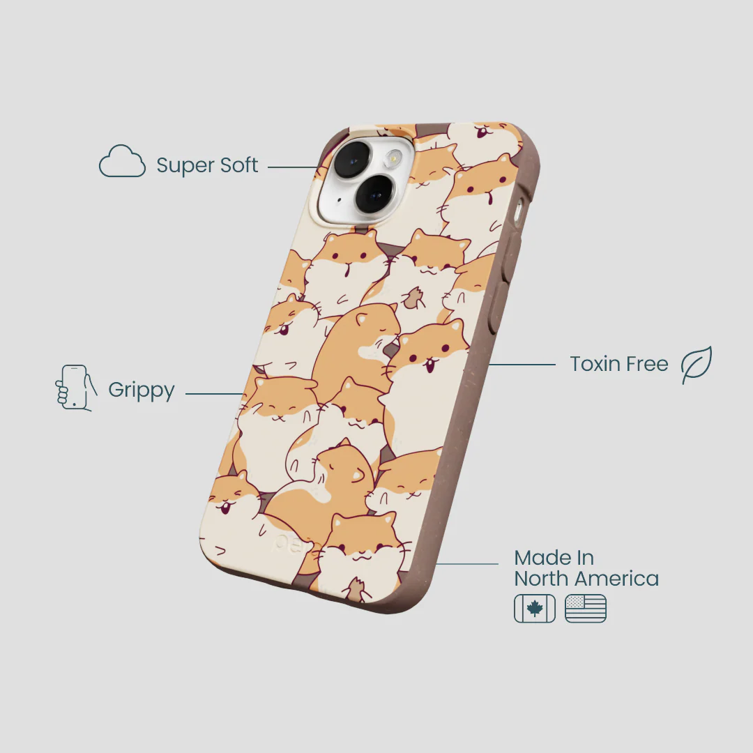 Chocolate Brown Happy Hamsters iPhone 13 Mini Case - Image 4