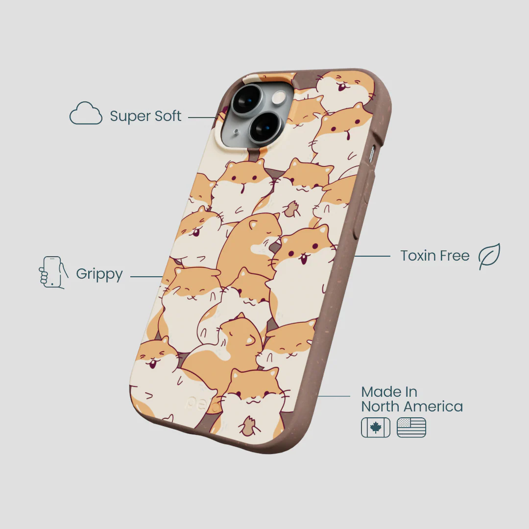 Chocolate Brown Happy Hamsters iPhone 15 Case - Image 4