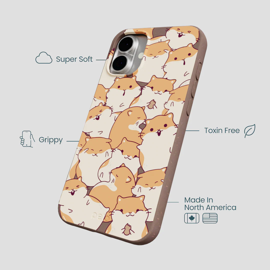 Chocolate Brown Happy Hamsters iPhone 16 Plus Case - Image 4