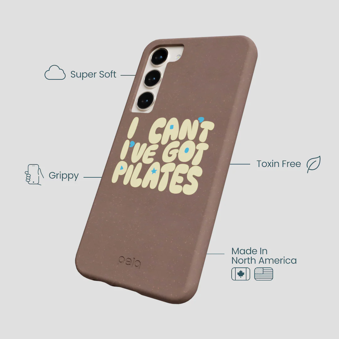 Chocolate Brown Ive got Pilates Samsung Galaxy S23+(Plus) Case - Image 4