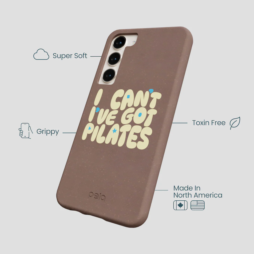 Chocolate Brown Ive got Pilates Samsung Galaxy S24+(Plus) Case - Image 4