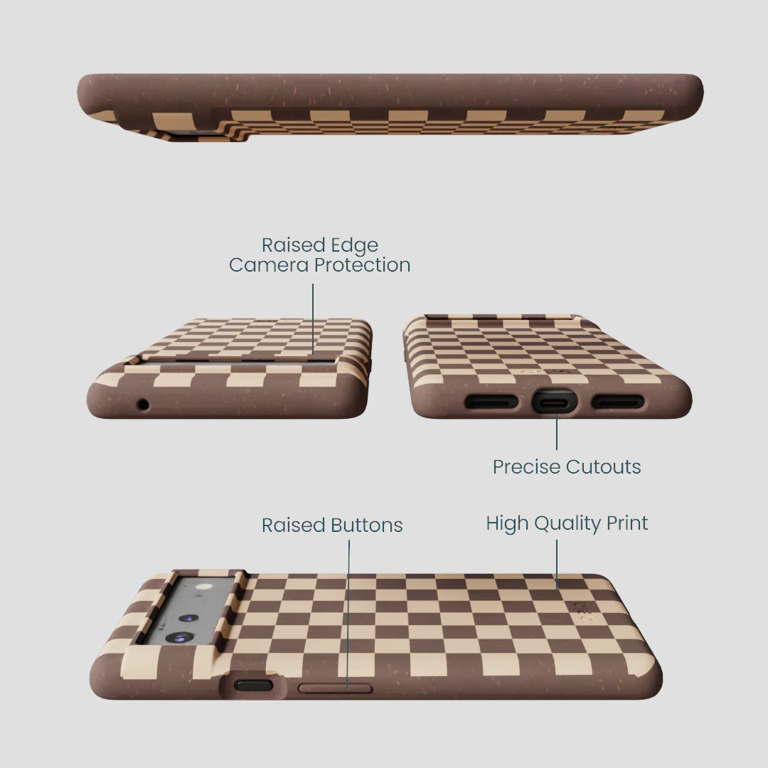 Chocolate Brown Latte Check Google Pixel 6 Case - Image 3