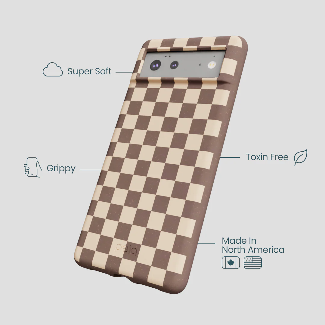 Chocolate Brown Latte Check Google Pixel 6 Case - Image 4