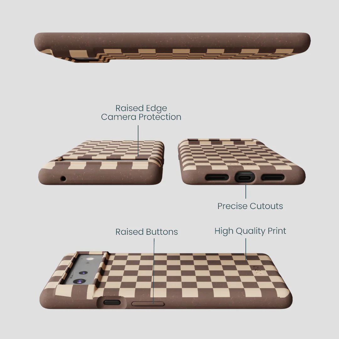 Chocolate Brown Latte Check Google Pixel 6a Case - Image 3