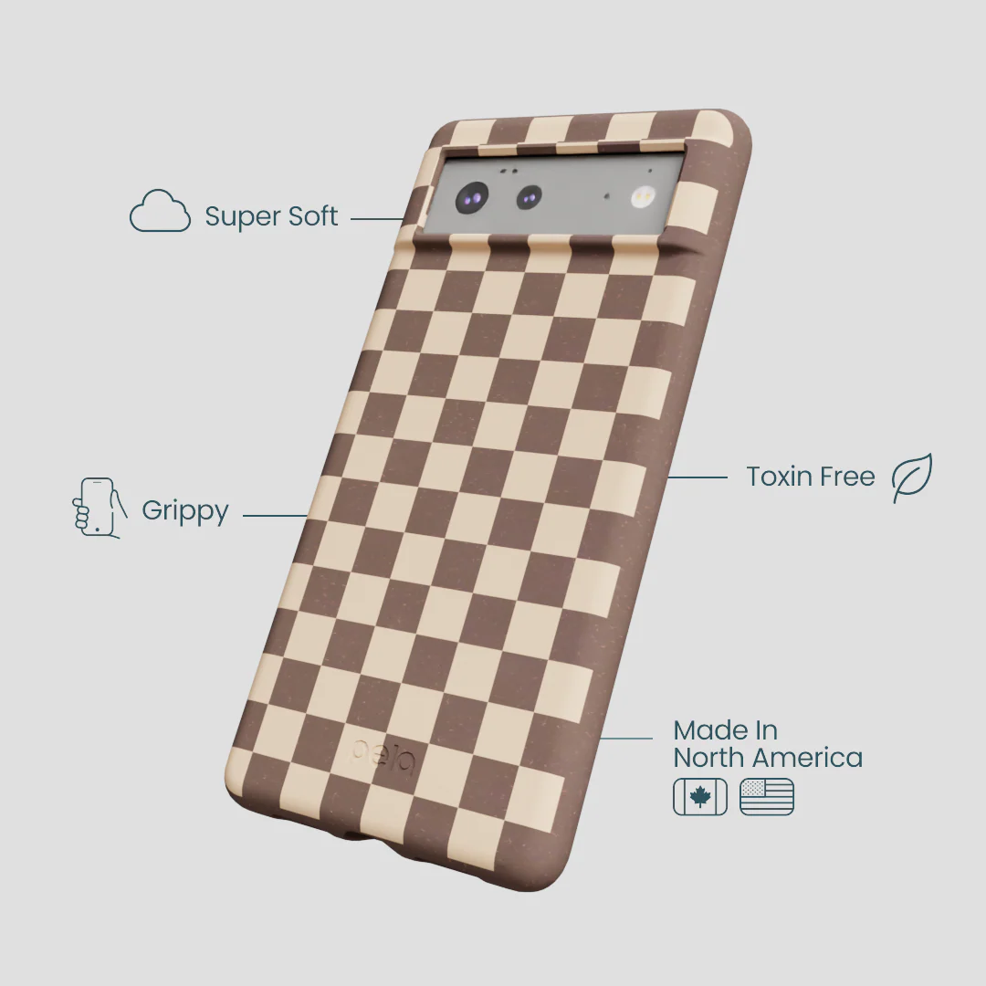 Chocolate Brown Latte Check Google Pixel 6a Case - Image 4