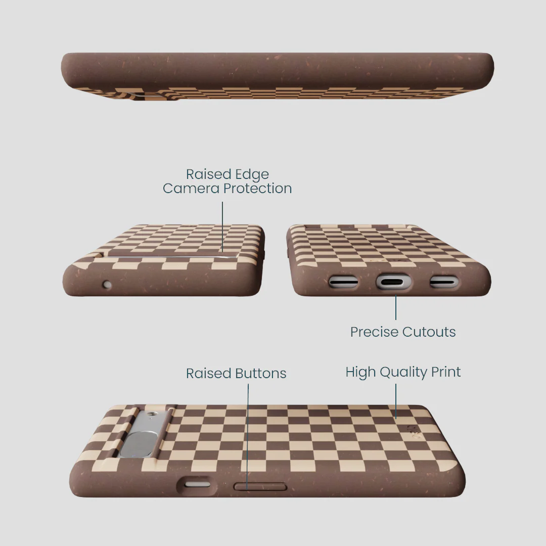 Chocolate Brown Latte Check Google Pixel 7 Case - Image 3