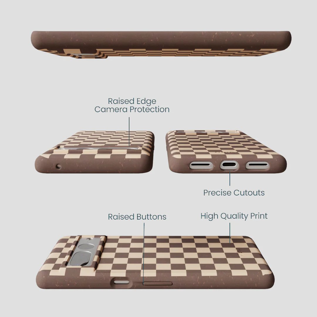 Chocolate Brown Latte Check Google Pixel 7 Pro Case - Image 3