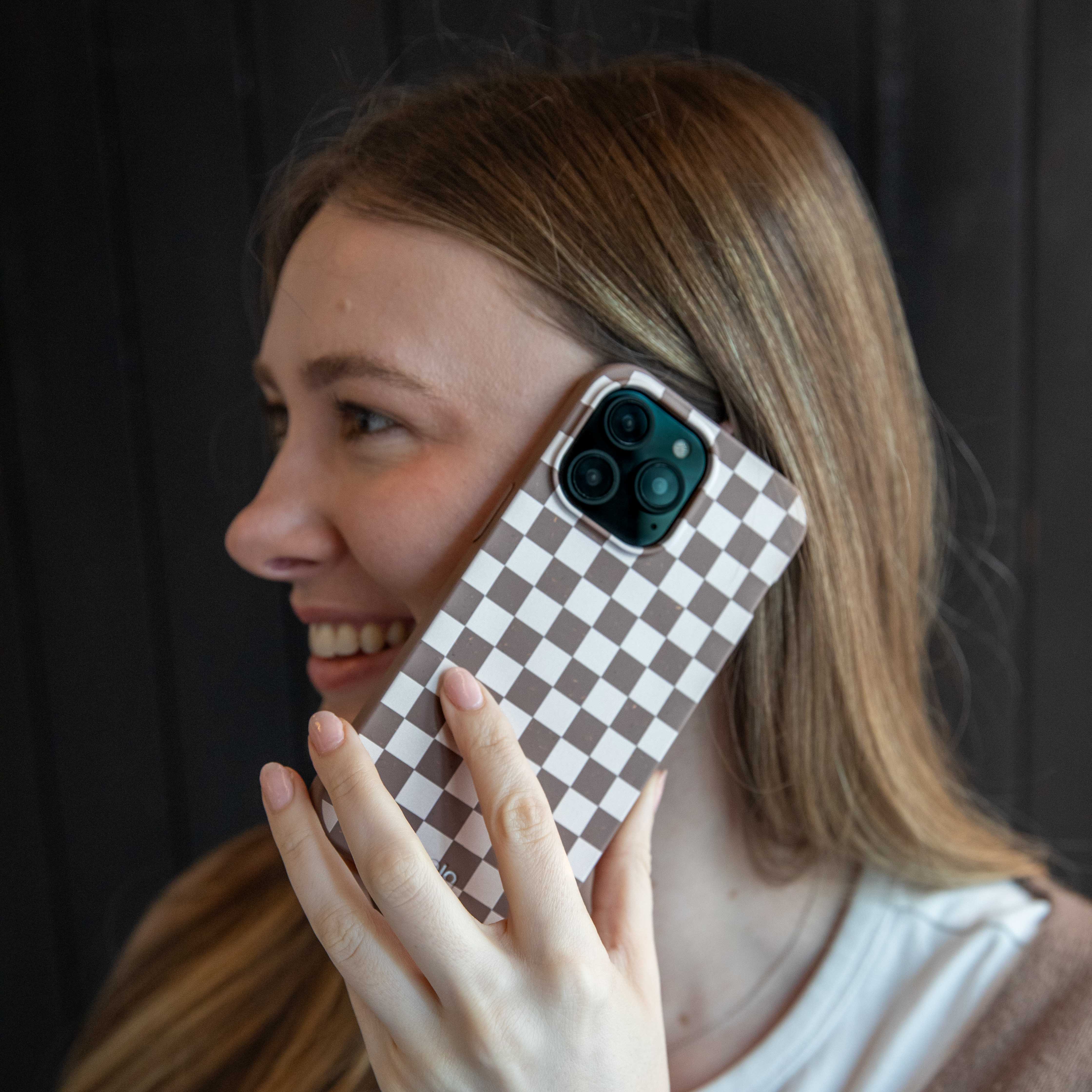 Chocolate Brown Latte Check Google Pixel 8a Case - Image 2