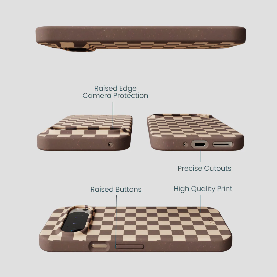Chocolate Brown Latte Check Google Pixel 9/9 Pro Case - Image 3
