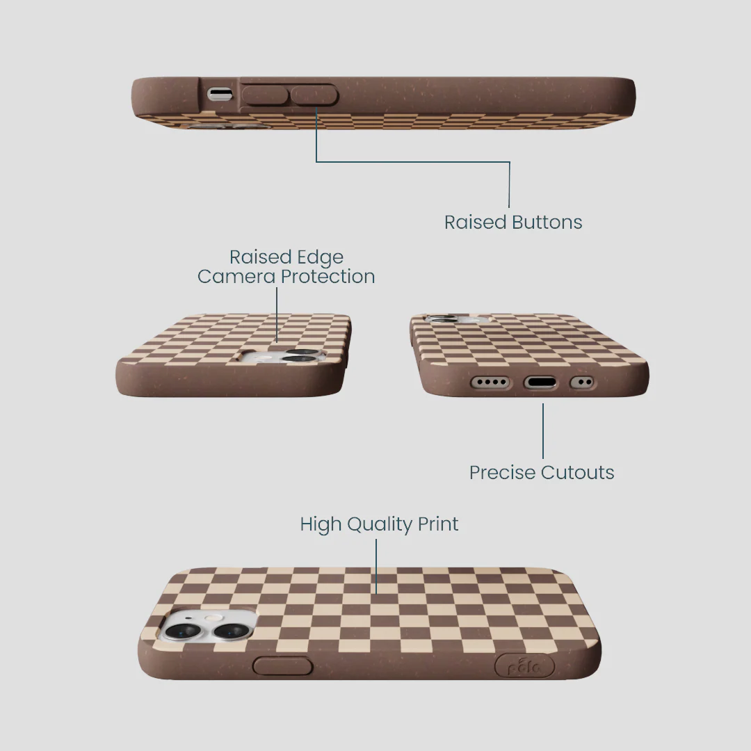 Chocolate Brown Latte Check iPhone 12 Mini Case - Image 3