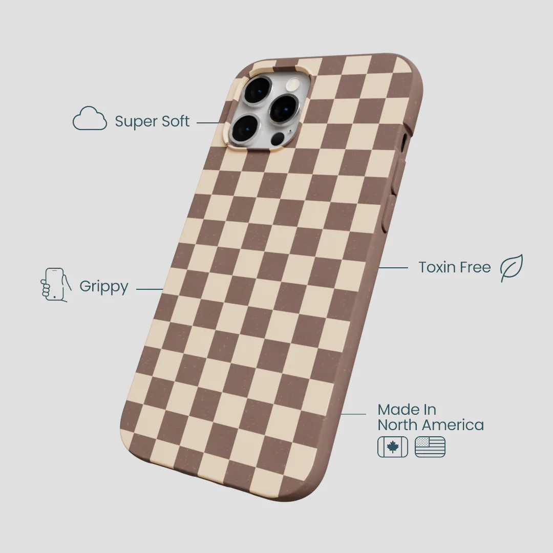 Chocolate Brown Latte Check iPhone 12 Pro Max Case - Image 4