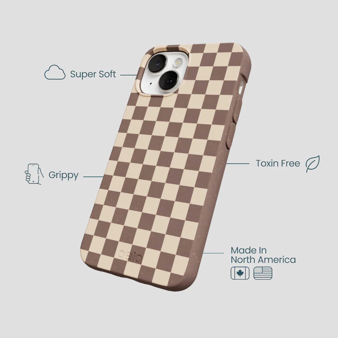 Chocolate Brown Latte Check iPhone 13 Case - Image 4