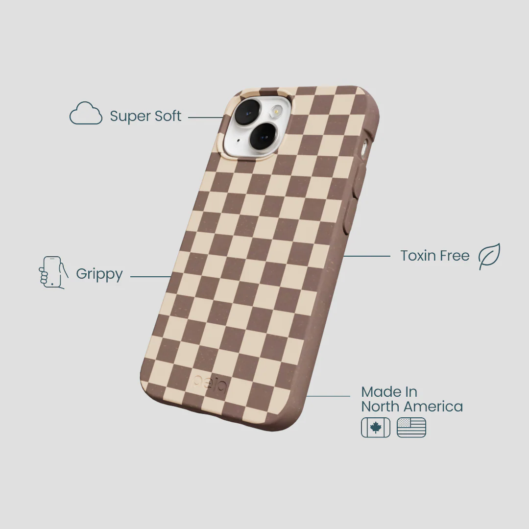 Chocolate Brown Latte Check iPhone 13 Mini Case - Image 4