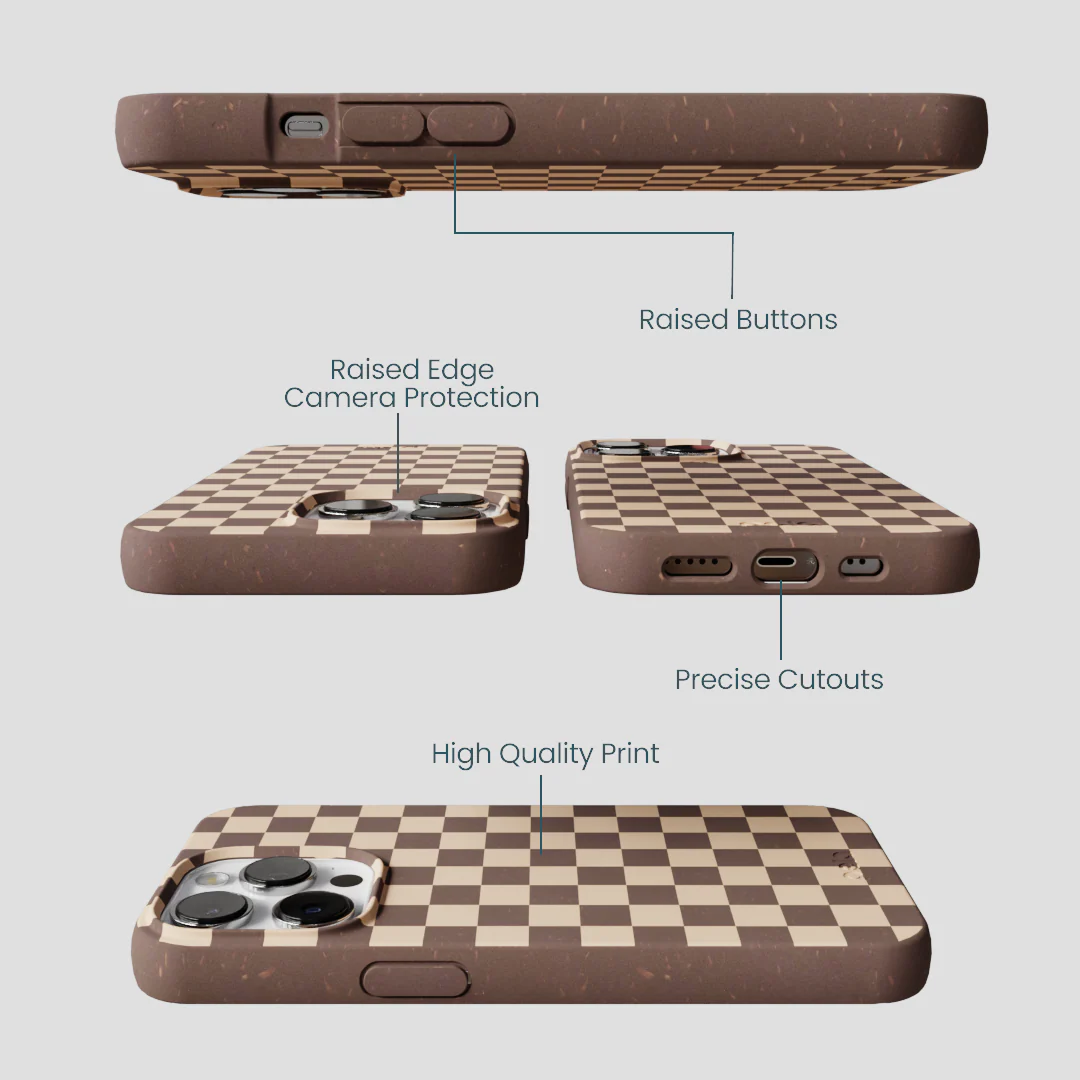 Chocolate Brown Latte Check iPhone 13 Pro Max Case - Image 3