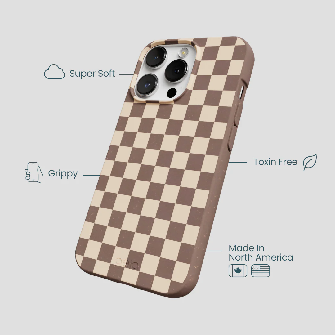 Chocolate Brown Latte Check iPhone 13 Pro Max Case - Image 4