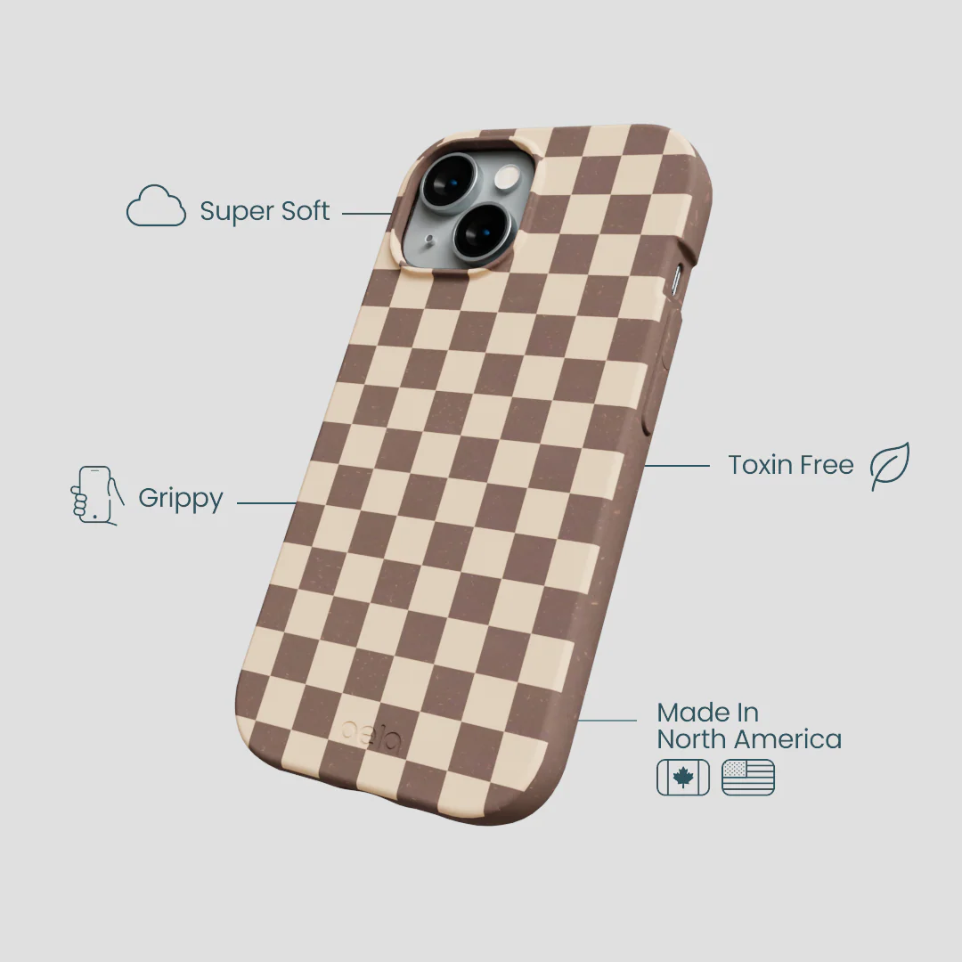 Chocolate Brown Latte Check iPhone 14 Case - Image 4