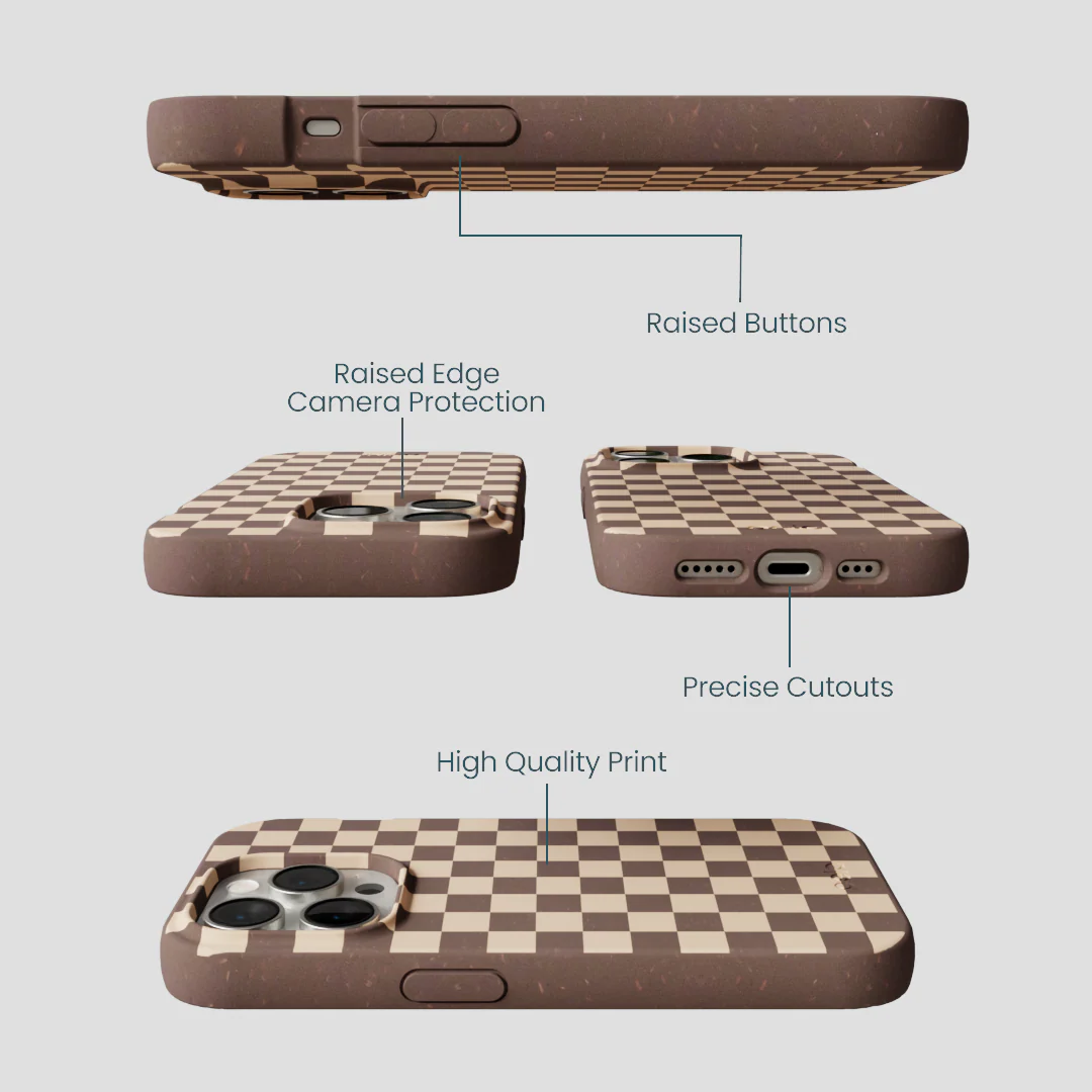 Chocolate Brown Latte Check iPhone 14 Pro Case - Image 3